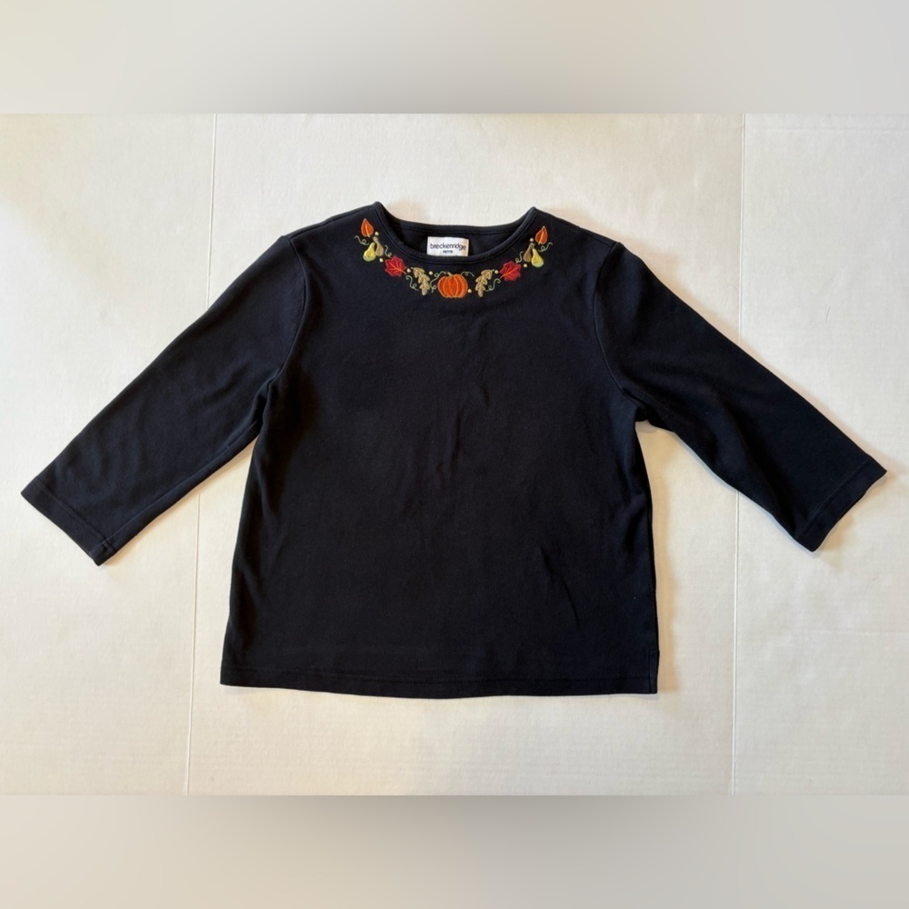 Breckenridge black 3/4 sleeve Fall Halloween embroidered blouse size petite S